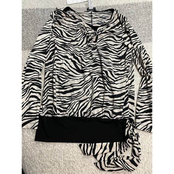 NWT George Simonton Says Womens Medium Zebra Long Sleeve Top Black Mob Wife QVC - Picture 1 of 13